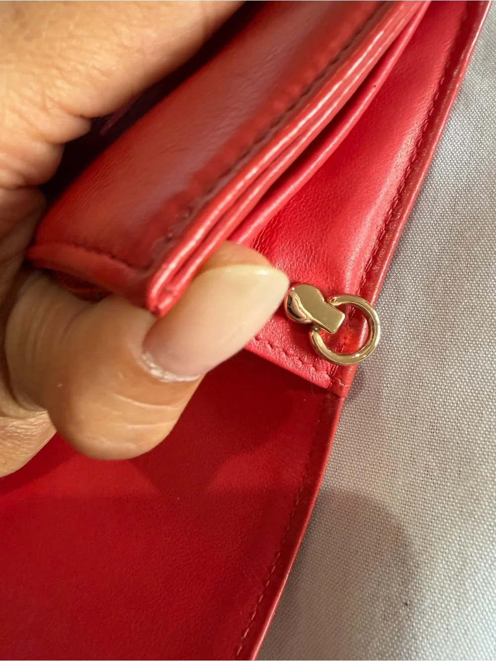 Authentic Chanel Red Lambskin Long Wallet CC Logo Series 26 w/ Added Chain